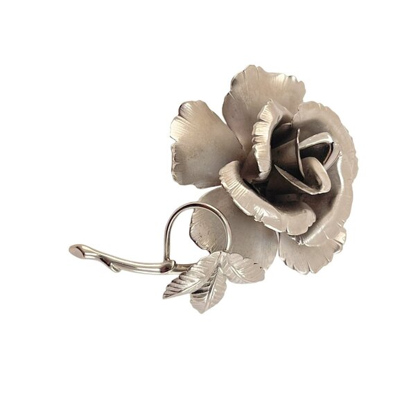 Vintage Lisner Silver Tone Rose Flower Brooch Pin Elegant Floral Jewelry Collect - Picture 1 of 8